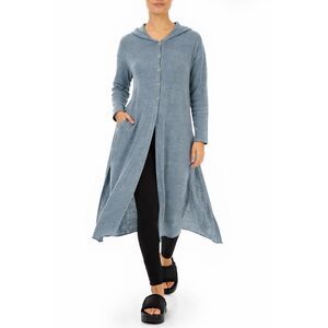 Grizas Long Hooded Linen Cardigan – Washed Blue Gray | Size XXL